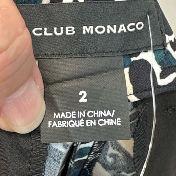 Club Monaco Abstract Print Wide Leg Pleated Front Trouser Pant - Black - size 2 - Picture 5 of 9